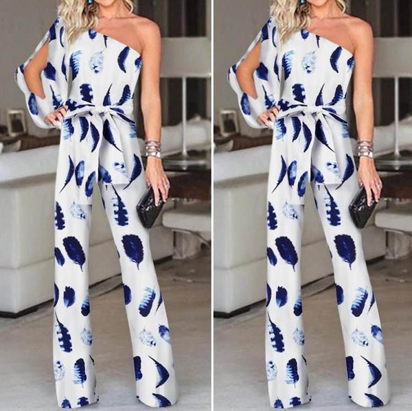 

women's jumpsuits & rompers office lady overalls women off one shoulder romper jumpsuit vonda 2021 summer wide leg pants plus size play, Black;white
