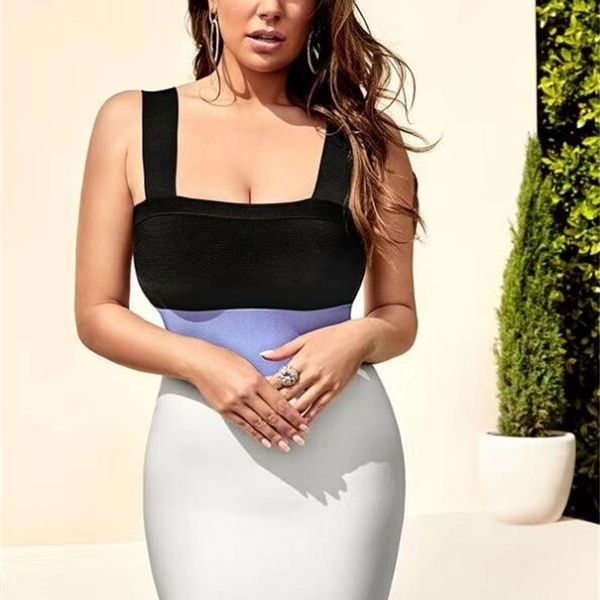 

dress sleeveless patchwork bodycon rayon bandage club party dress, Black;gray