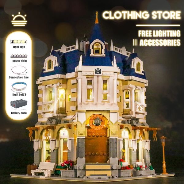 

the moc costume shop with led parts building blocks mould king 11005 new street view buildings assembly bricks model children birthday toys