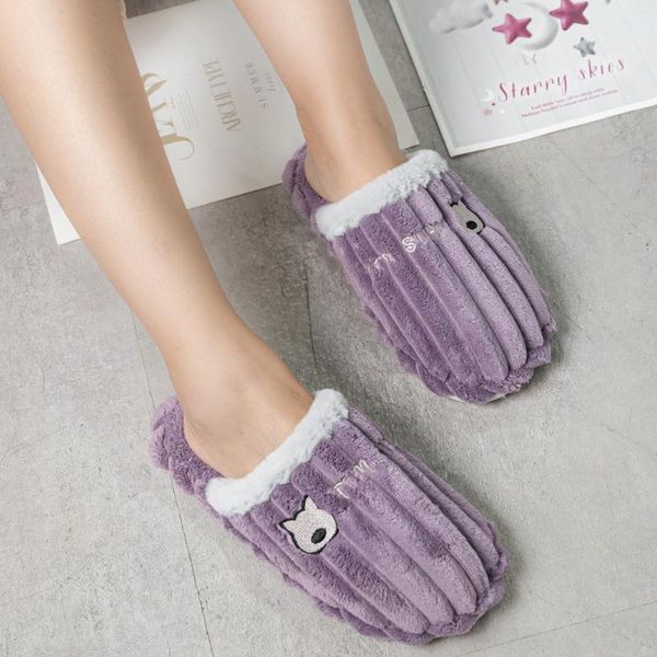

slippers women indoor warm plush lovers home slipper anti slip autumn winter shoes woman house floor soft slient slides, Black