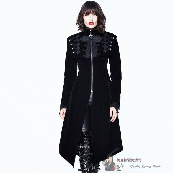 

men's shorts 5devil fashion gothic visual dark women's medium length knee trench coat ct086, White;black