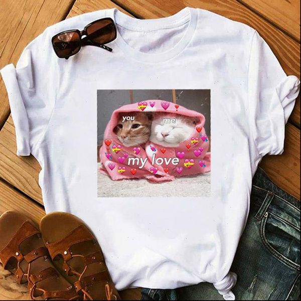 

harajuku womens t shirt women tshirt cat loves animal dog print cute tee fashion summer female shirts graphic, White