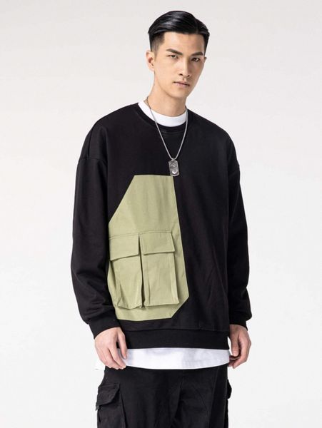 

men color block big pocket detail sweatshirt w2tu#, Black