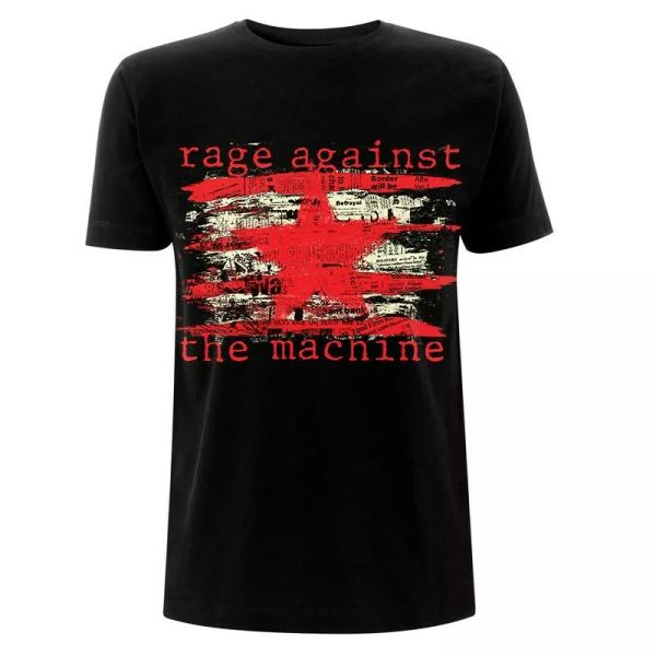 

official rage against the machine t shirt newspaper star black classic rock band, White;black