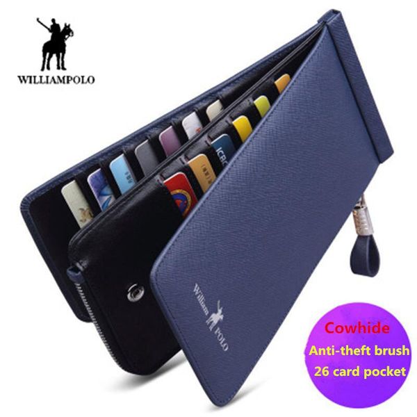 

wallets williampolo leather men's wallet cowhide 26 card pocket purse women's pack business sleeve, Red;black