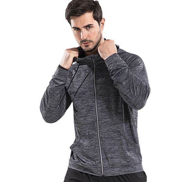 

2021 new outdoor sports shirt running fitns coat hooded long sve sports casual zipper shirt, Black;white
