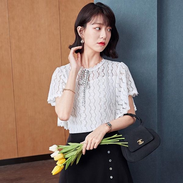 

women's blouses & shirts summer 2021 ladies french lace white shirt female design sense niche chiffon tide blouse