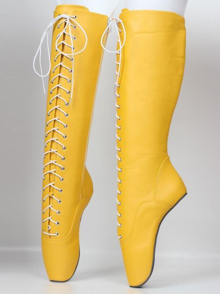 

boots 18cm high ballet yellow fetish heelless heels cross-tied shoes, Black