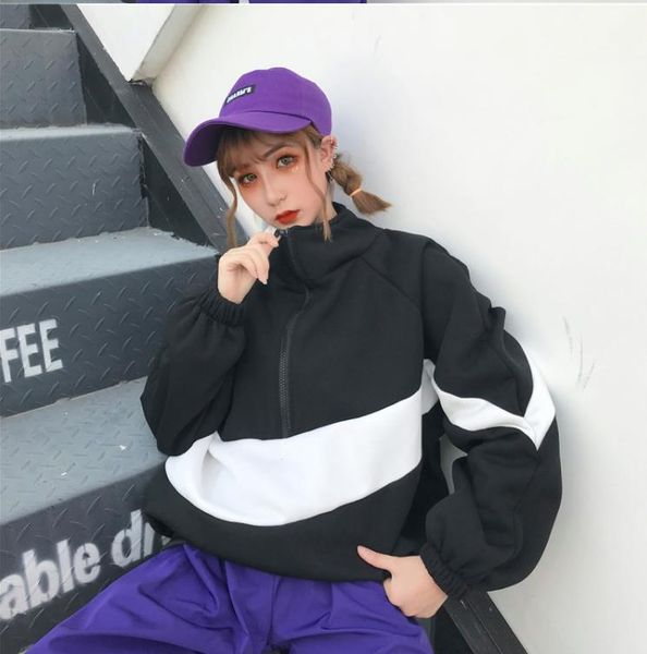 

women's stand collar hoodie, Black