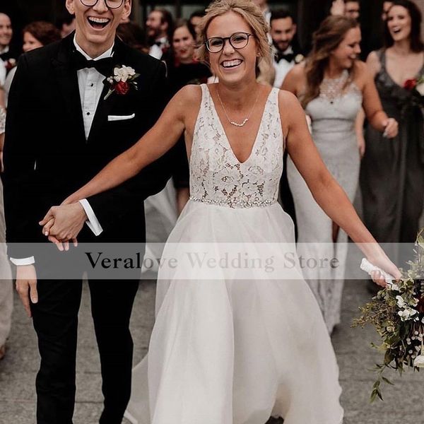 

veralove country garden wedding dress a line lace vestidos de novia summer long bridal gowns backless robe marie, White