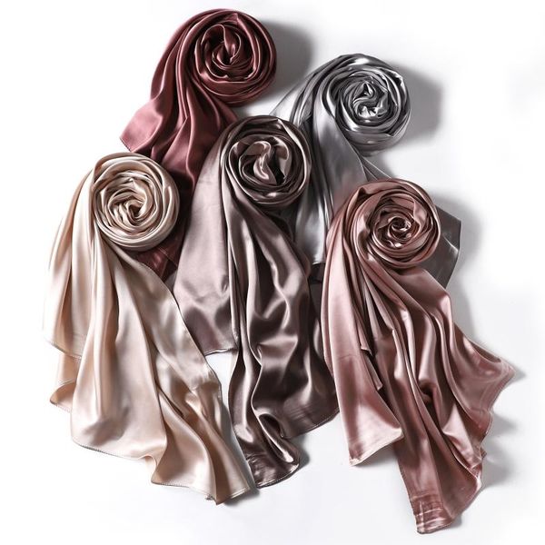 

scarves women solid satin scarf long pearlescent silky hijab 70*180cm female summer spring soft lightweight breathable neckerchief, Blue;gray
