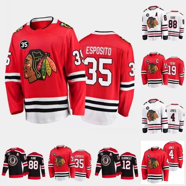 

chicago blackhawks marc-andre fleury 35 honor tony esposito jersey patrick kane kirby dach caleb jones jonathan toews adam gaudette malcolm, Black;red