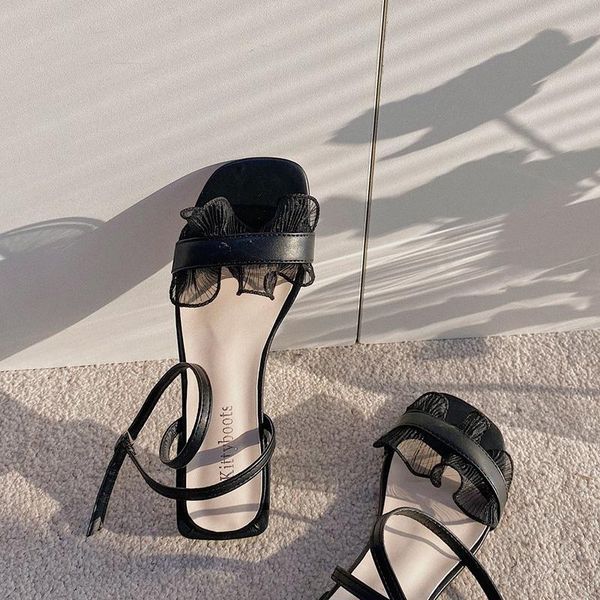 

sandals low woman leather clear heels shoes lady 2021 suit female beige espadrilles platform low-heeled black gladiator summ