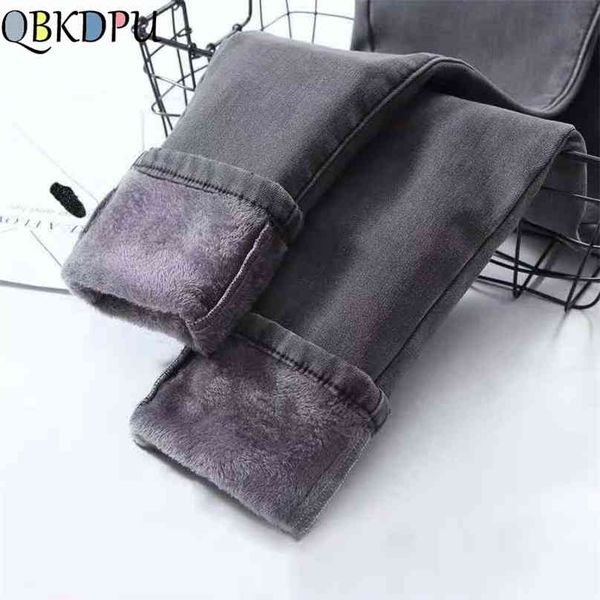 

high waist warm jeans for women blue female black winter denim pants jean femme ladies trousers 210922