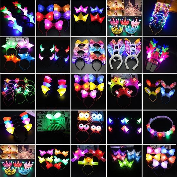

party decoration luminous led cat ears tiara crown headband hairwear bowknot glow headwear head band for girls women children g