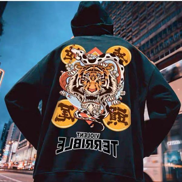 

men's hoodies & sweatshirts brand pullovers winter men long sleeve cartoon print man autumn hooded pocket male fashion, Black