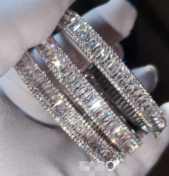 

choucong new arrival stunning luxury jewelry 925 sterling silver fill full princess cut white z bracelet wedding bangle for women gift, Black