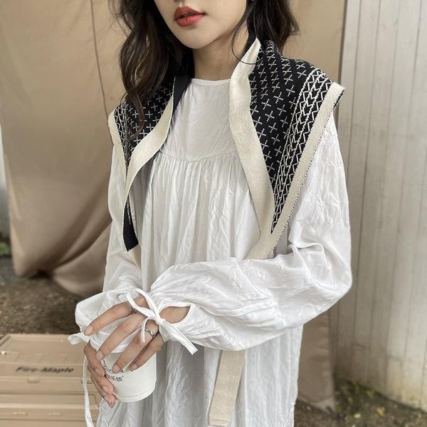 

bow ties linbaiway women triangle scarf fake collar shawl floral printed false sweater blouse removable shirt detachable, Black;gray