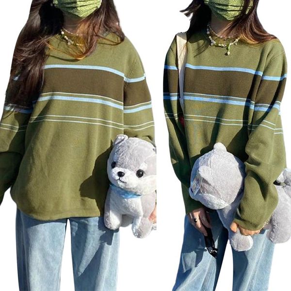 

women's sweaters hirigin fashion women y2k striped sweater long sleeve round neck elastic warm casual party high street pullover for gi, White;black