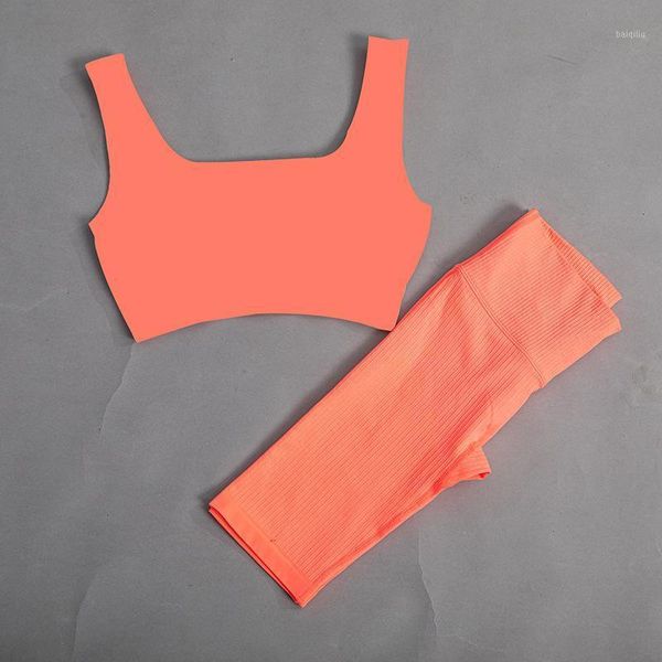 

yoga outfit 2021 seamless set female padded sports bra + high waist running shorts biker women gym workout clothes suit
