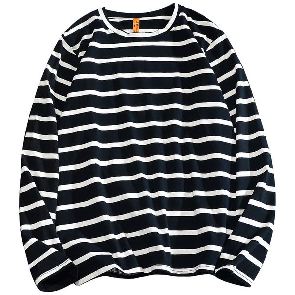 

bolubao casual men long-sleeved t-shirts men's round neck bbottoming t shirt spring autumn male loose striped tees shirt y0323, White;black