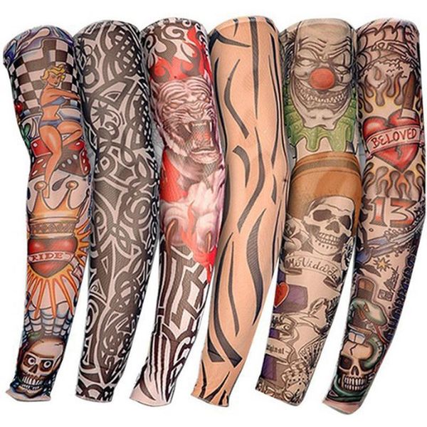 

elbow & knee pads 1pc outdoor cycling sleeves 3d tattoo print uv protection mtb bike bicycle sleeve arm ridding fake, Black;gray