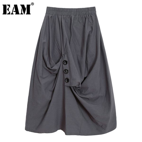 

[eam] black casual irregular ruched buttons high elastic waist half-body skirt women fashion spring summer 1dd8555 21512
