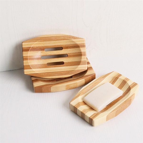 

2pcs home bamboo soap holder dish draining rack stand dishes