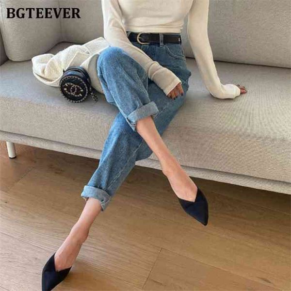 

bgteever casual irregular pockets high waist pants 2021 fashion loose denim jeans female trousers autumn winter pantalon, Blue