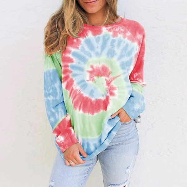 

women tie-dye blouse sweatshirt fashion casual long sleeve o-neck gradient blusas mujer pullover #3 women's blouses & shirts, White