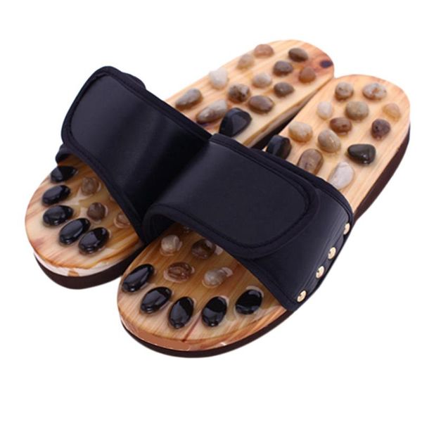 

slippers pebble stone foot massage reflexology feet elderly acupuncture health shoes sandals healthy massager, Black