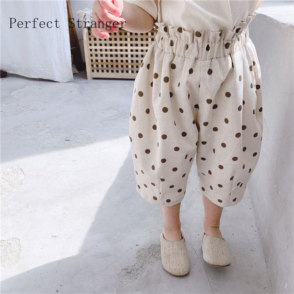 

shorts korean 2021 summer polka dot baby girls cotton linen pants casual loose toddlers kids bud trousers children clothes, Black