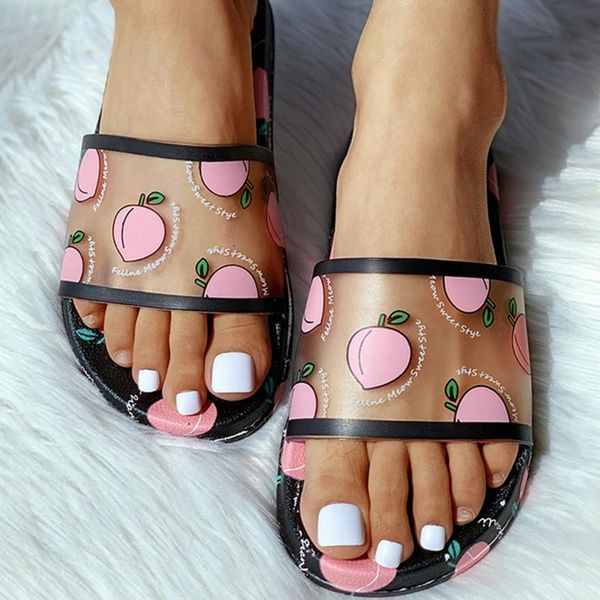 

slippers litthing fruit print women summer home flip flop shoes soft cartoon non-slip sandals bathroom slides mujer, Black