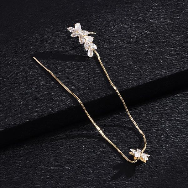 

stud ins korean temperament long one piece tassel earrings female flower cool fashion wind earbone clip, Golden;silver