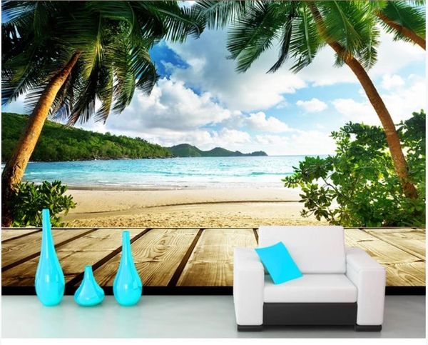 

wallpapers custom po for walls 3 d mural wallpaper summer beach tree balcony scenery tv background wall decoration picture