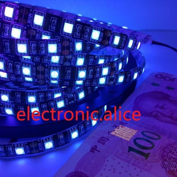 

strips 5m dc12v uv ultraviolet purple waterproof 60led/m strip lamp black light