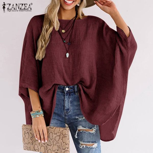 

blouses 2021 casual 3/4 sleeve fashion women's asymmetrical blouses split female solid blusas oversized chemise 5xl, White