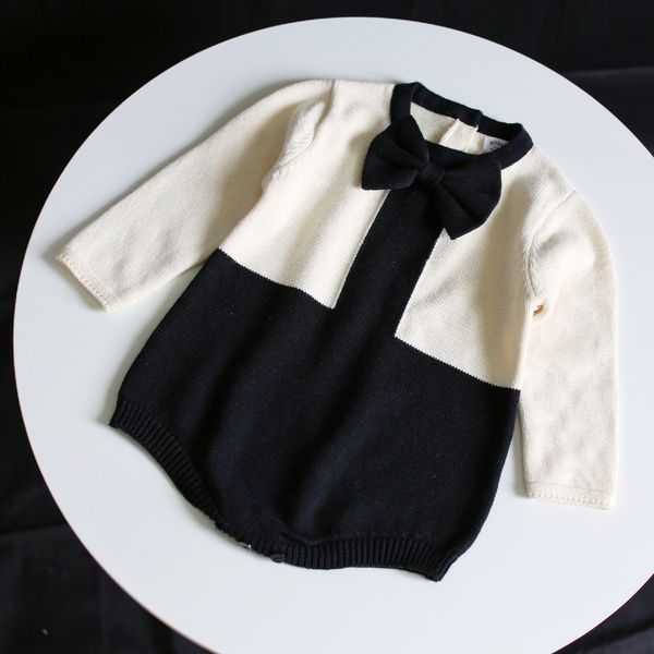 

newborn baby girls knitted sweater bodysuits long sleeve patchwork toddlers kids clothes bowknot infants jumpsuits, Blue