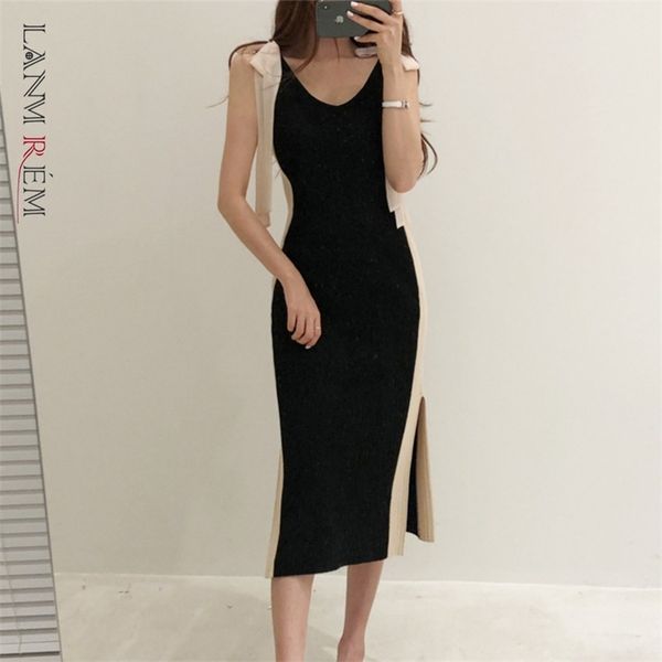 

shoulder strap dresses sleeveless bowknot slim-fit knitted long dress women elegant streetwear clothes 2d1292 210526, Black;gray