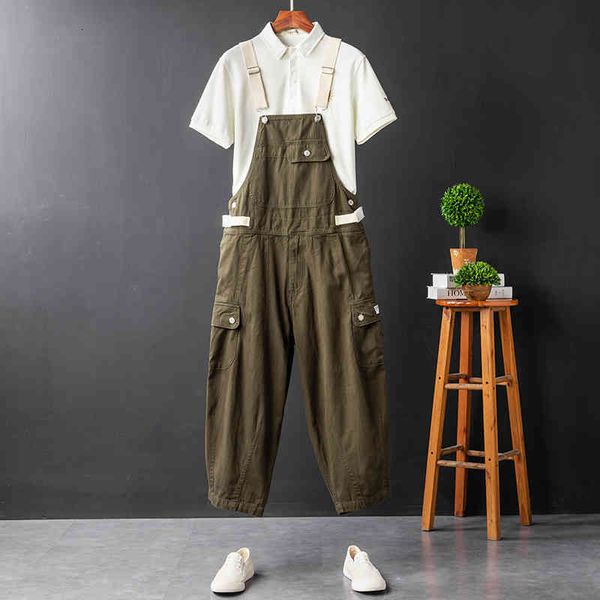 

pantspring and autumn tide brand casual siamese suspenders men's loose straight hip hop couples all-match overalls men, Black