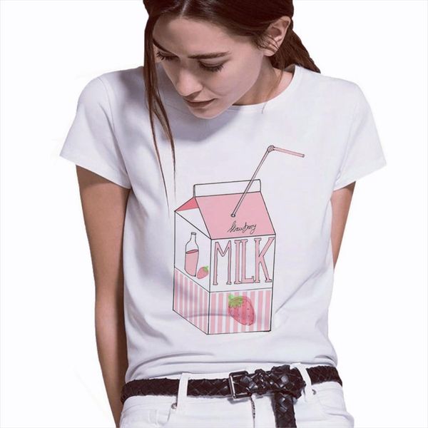 

summer round neck strawberry mens t shirts milk and women print casual harajuku pink pattern fashion short sleeve tees, White;black