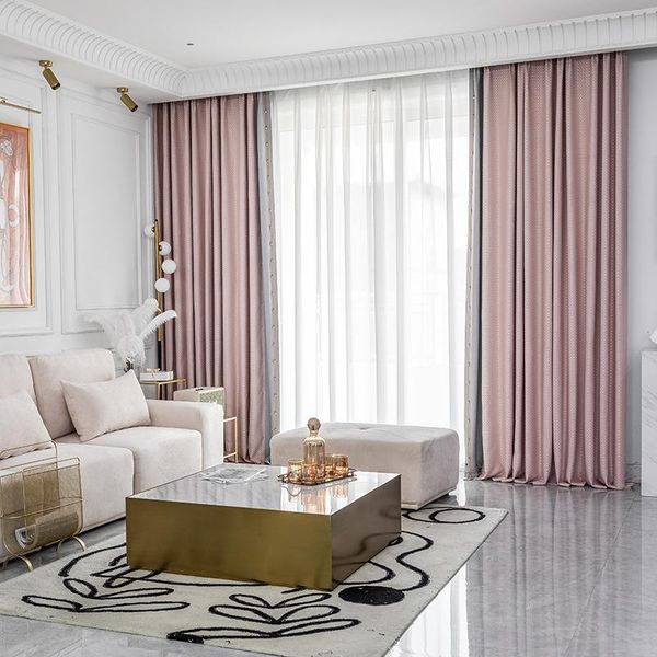 

curtain & drapes simple atmosphere high-end pure color stitching custom beautiful shading for living dining room bedroom