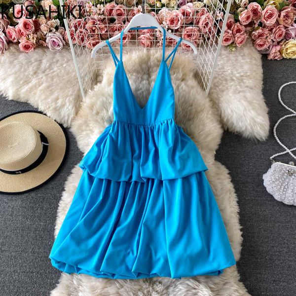 

women spaghetti strap dress causal sweet a-line vestidos femme korean backless seaside dresses 6f228 210603, Black;gray