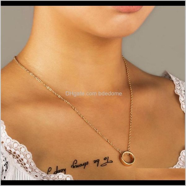 

necklaces & pendants jewelry drop delivery 2021 ring circle pendant necklace gold/ sier/black color plated with metal o chain for women girl, Silver
