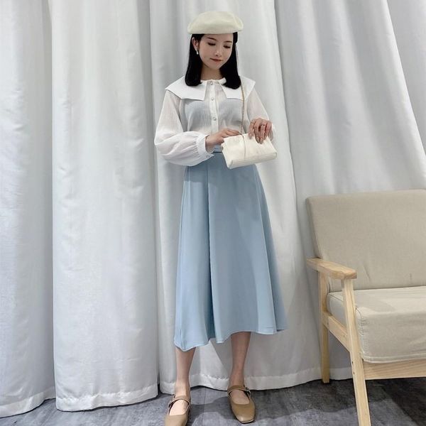 

skirts 2021 summer high waist slimming simple solid color bag hip skirt all-match casual women a-line pleated, Black