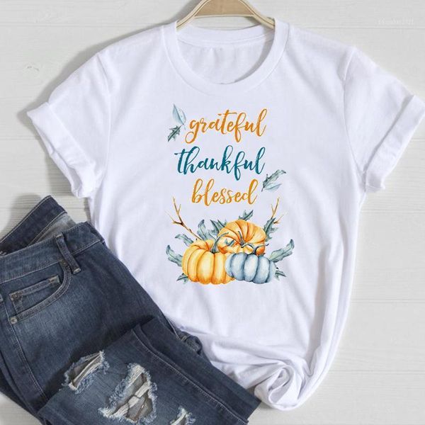 

women's t-shirt autumn fall graphic clothing tshirt kawaii t female tee print women 2021 trend fashion thanksgiving halloween, White