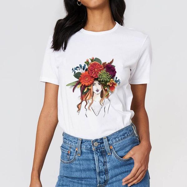 

women's t-shirt summer women 2021 vogue beauty lady pattern printing tshirt harajuku leisure streetwear fun retro top, White
