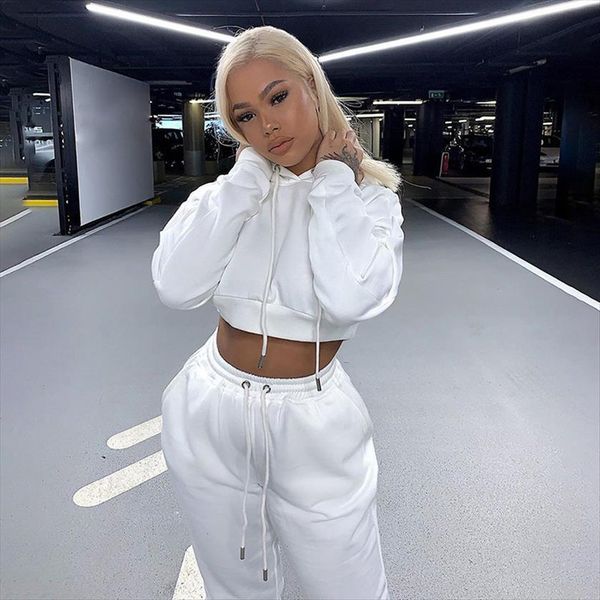 

winter fashion outfits 2 piece womens pants tracksuit hoodies sweatshirt and sweatpants casual sports set, White