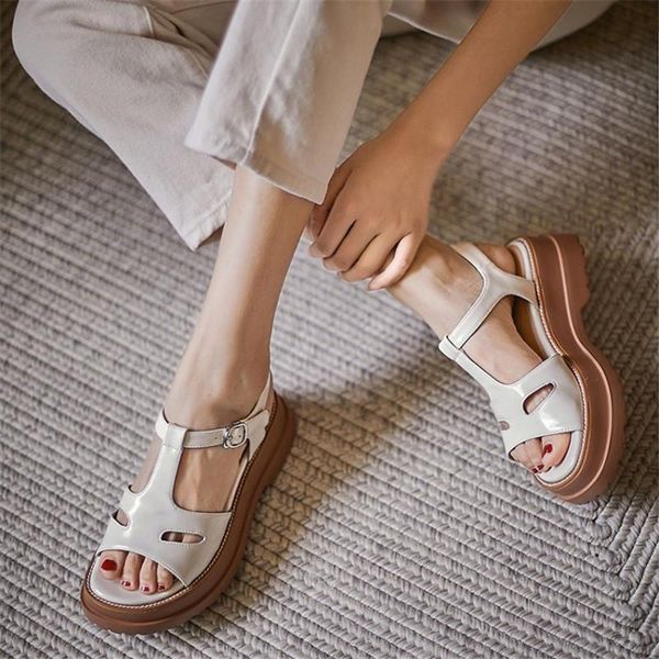 

sandals pxelena vintage t tied genuine leather women 2021 summer plus size 34-42 platform shoes chunky high heels daily office, Black