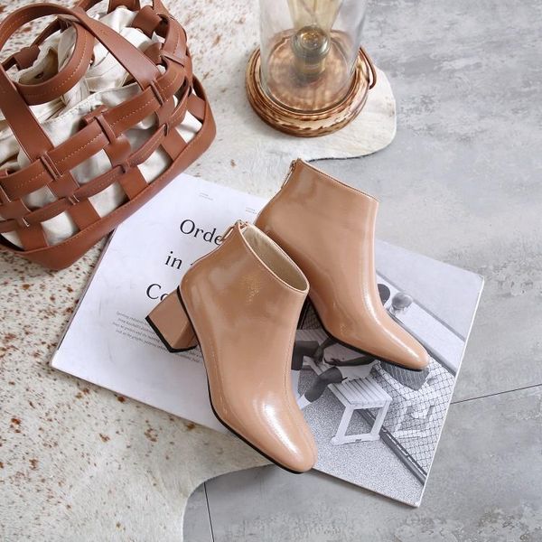 

boots big size 9 10 11 12 women shoes ankle for ladies woman winter square head back zip heel, Black